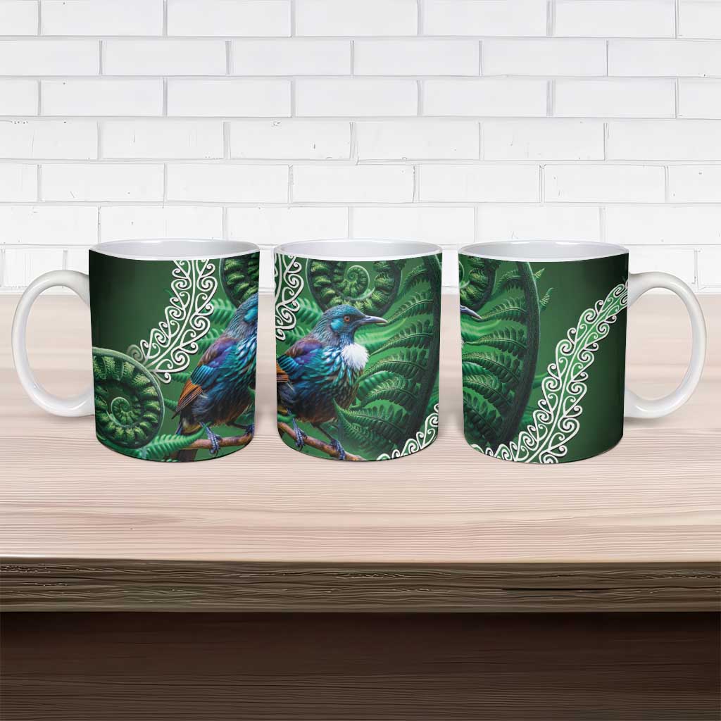 Tui Bird Koru Silver Fern Aotearoa Ceramic Mug LT9 - Polynesian Pride