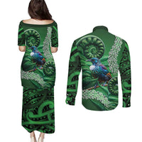 Tui Bird Koru Silver Fern Aotearoa Couples Matching Puletasi and Long Sleeve Button Shirt LT9 - Polynesian Pride