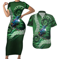 Tui Bird Koru Silver Fern Aotearoa Couples Matching Short Sleeve Bodycon Dress and Hawaiian Shirt