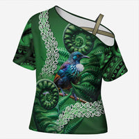 Tui Bird Koru Silver Fern Aotearoa Cross Shoulder Shirt LT9 Female Green - Polynesian Pride