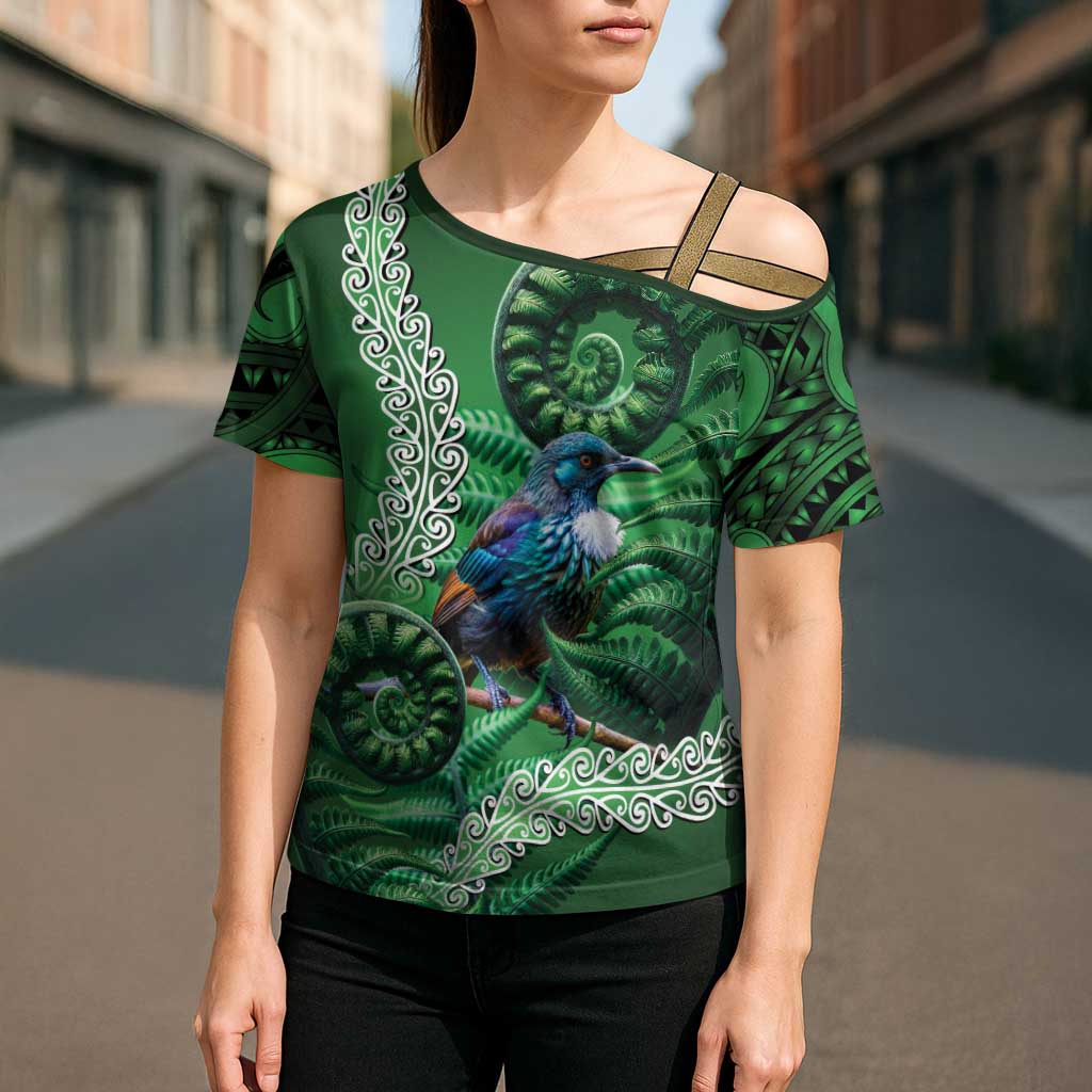 Tui Bird Koru Silver Fern Aotearoa Cross Shoulder Shirt LT9 - Polynesian Pride