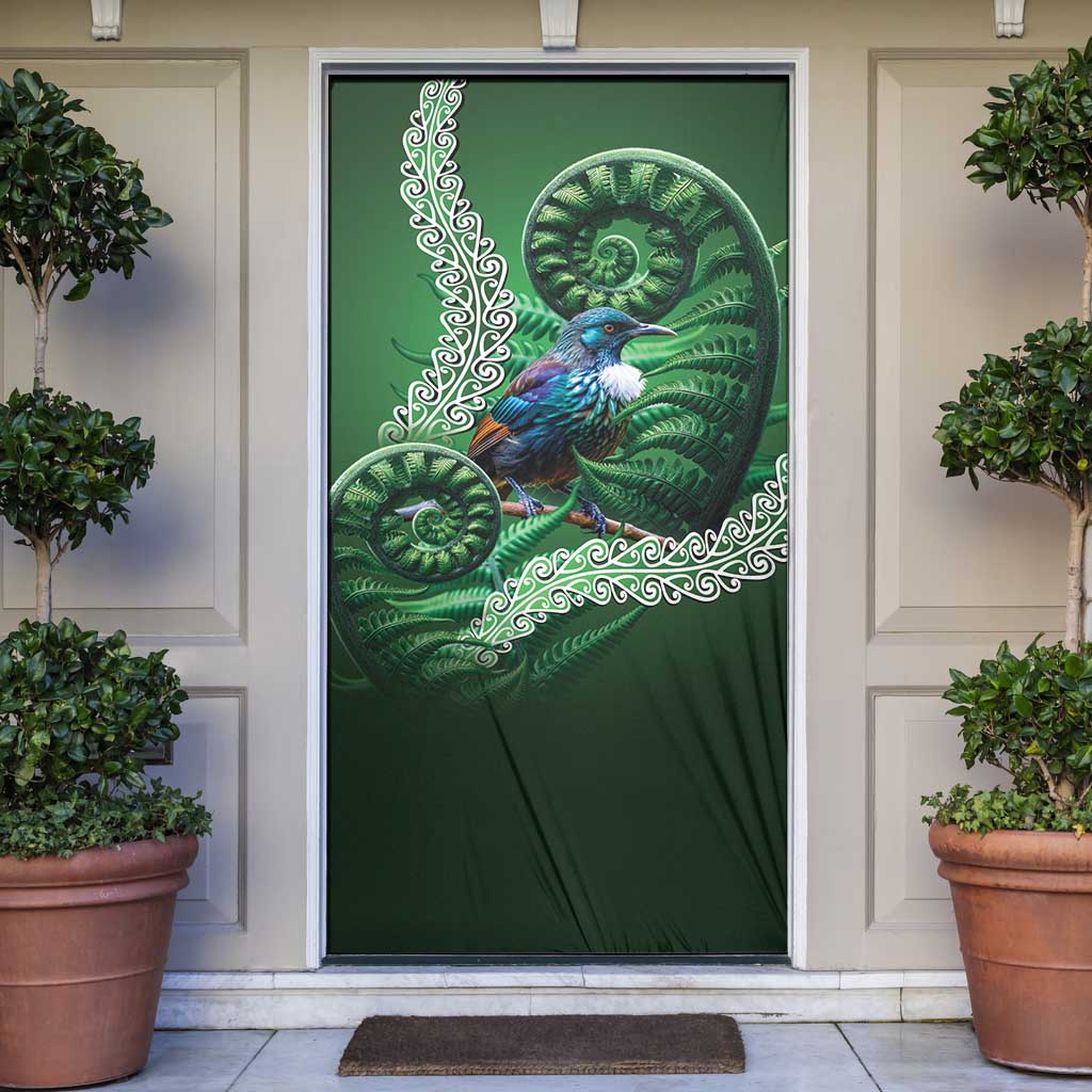 Tui Bird Koru Silver Fern Aotearoa Door Cover LT9 Green - Polynesian Pride