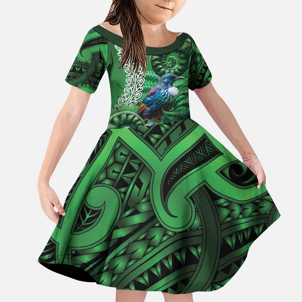Tui Bird Koru Silver Fern Aotearoa Family Matching Off Shoulder Short Dress and Hawaiian Shirt