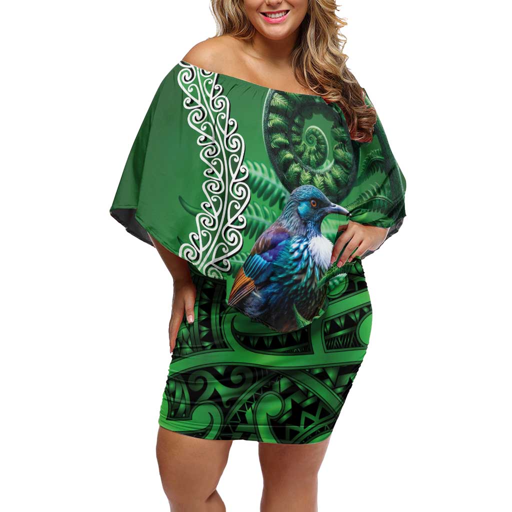 Tui Bird Koru Silver Fern Aotearoa Family Matching Off Shoulder Short Dress and Hawaiian Shirt