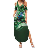 Tui Bird Koru Silver Fern Aotearoa Family Matching Summer Maxi Dress and Hawaiian Shirt