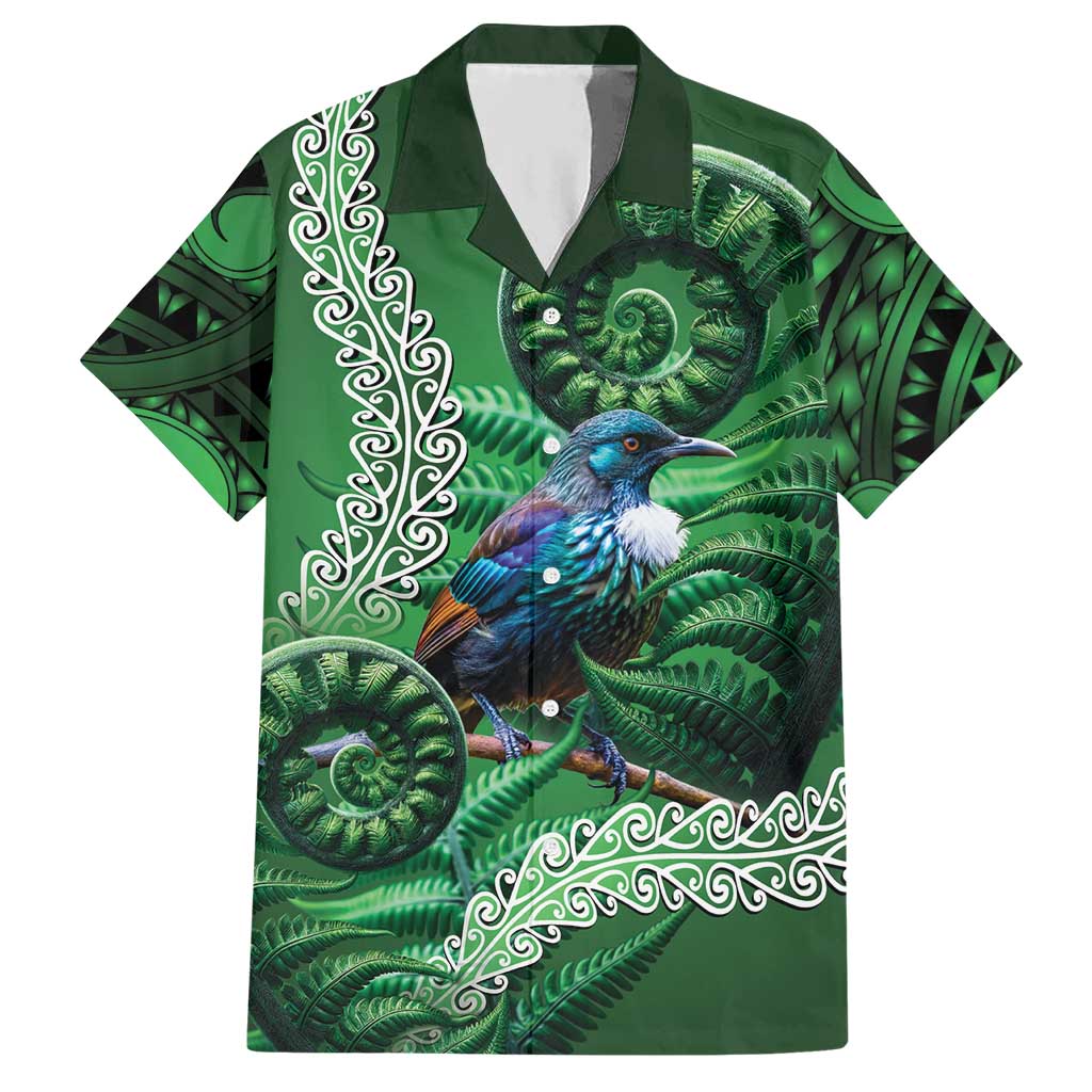 Tui Bird Koru Silver Fern Aotearoa Hawaiian Shirt LT9 Green - Polynesian Pride