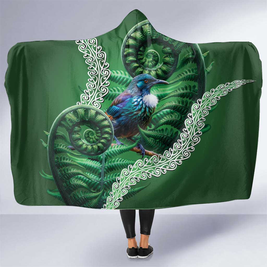Tui Bird Koru Silver Fern Aotearoa Hooded Blanket LT9 One Size Green - Polynesian Pride
