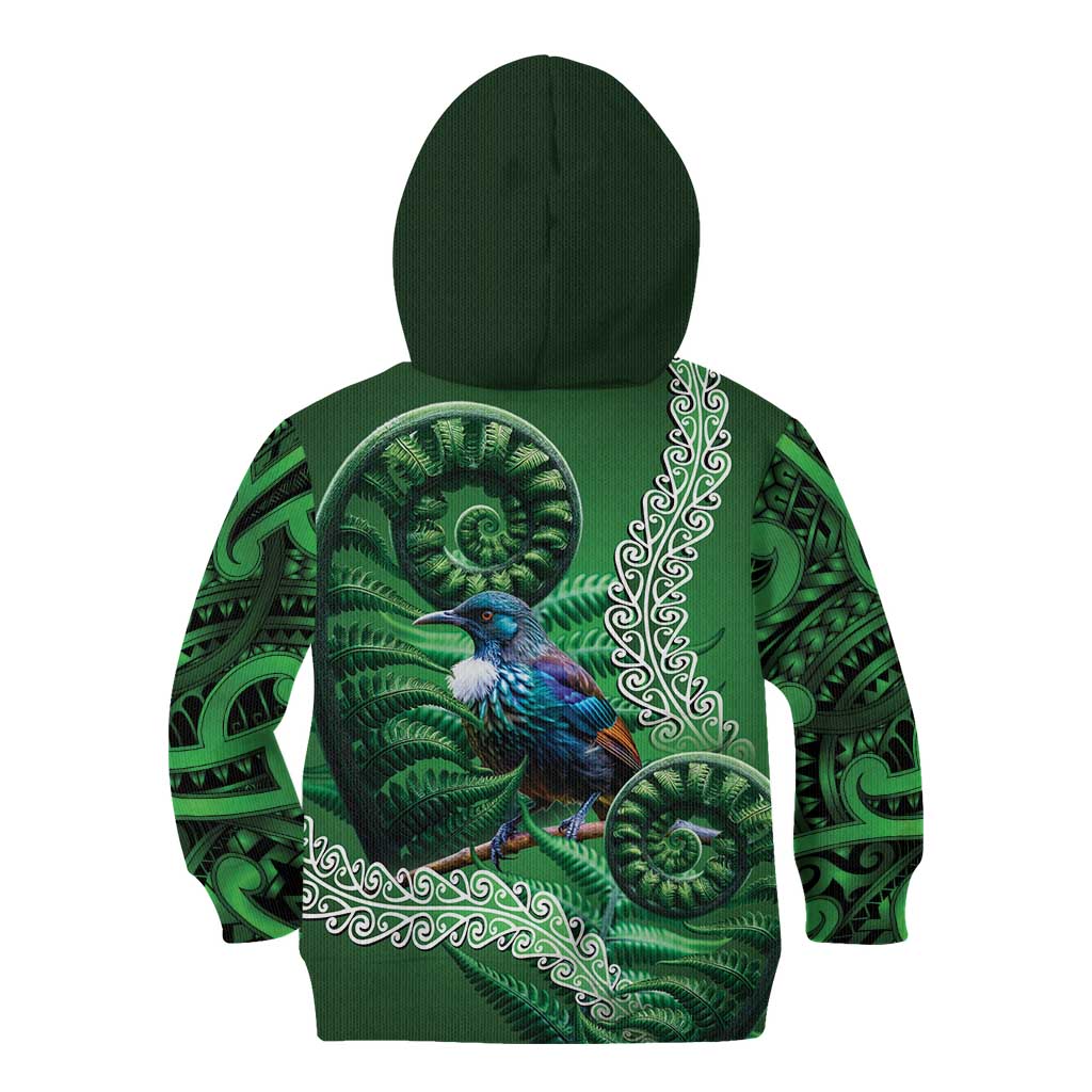 Tui Bird Koru Silver Fern Aotearoa Kid Hoodie LT9 - Polynesian Pride
