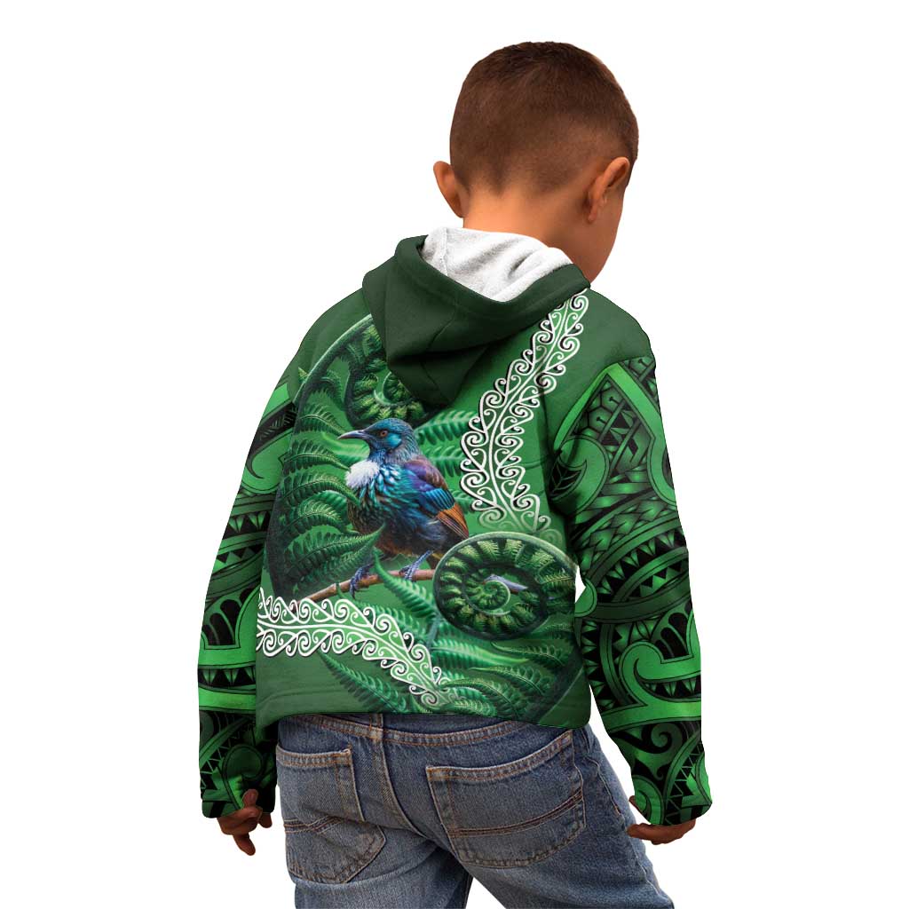 Tui Bird Koru Silver Fern Aotearoa Kid Hoodie LT9 - Polynesian Pride