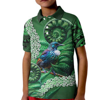Tui Bird Koru Silver Fern Aotearoa Kid Polo Shirt LT9 Kid Green - Polynesian Pride