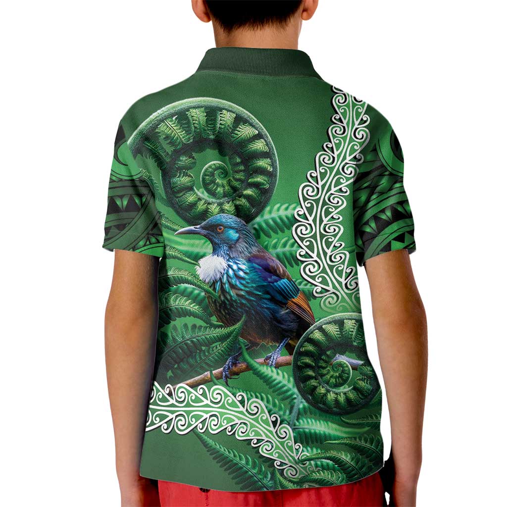 Tui Bird Koru Silver Fern Aotearoa Kid Polo Shirt LT9 - Polynesian Pride