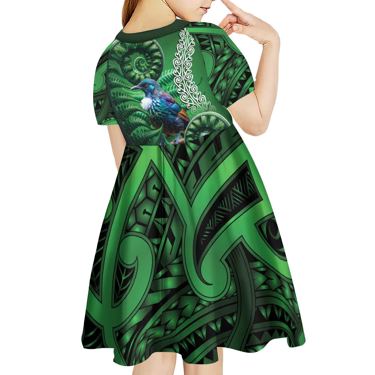 Tui Bird Koru Silver Fern Aotearoa Kid Short Sleeve Dress LT9 - Polynesian Pride