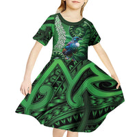 Tui Bird Koru Silver Fern Aotearoa Kid Short Sleeve Dress LT9 - Polynesian Pride