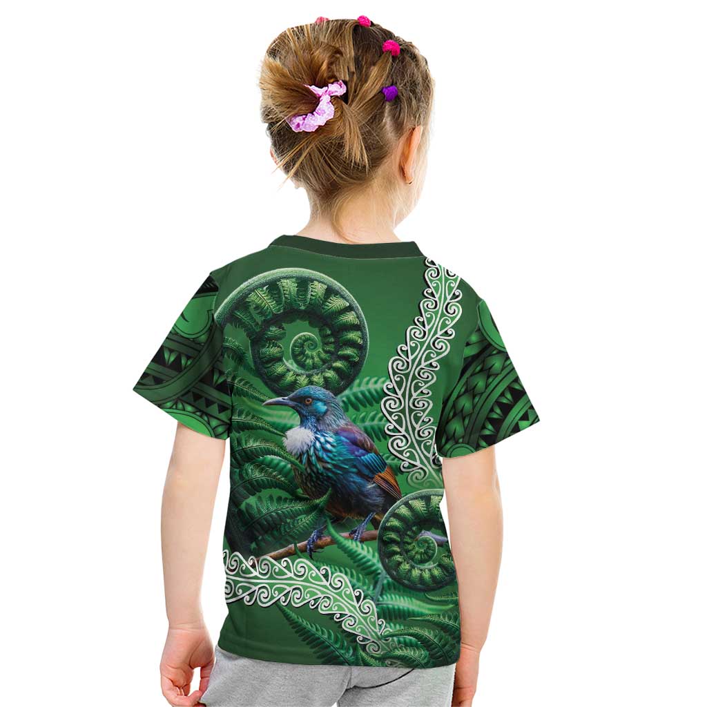 Tui Bird Koru Silver Fern Aotearoa Kid T Shirt LT9 - Polynesian Pride
