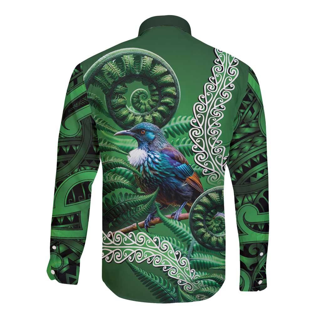 Tui Bird Koru Silver Fern Aotearoa Long Sleeve Button Shirt LT9 - Polynesian Pride