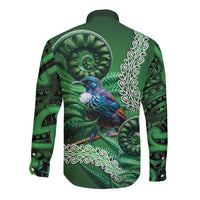 Tui Bird Koru Silver Fern Aotearoa Long Sleeve Button Shirt LT9 - Polynesian Pride