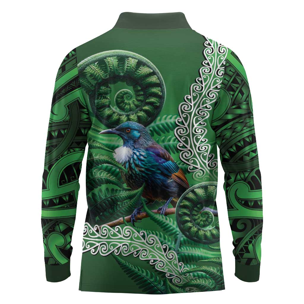 Tui Bird Koru Silver Fern Aotearoa Long Sleeve Polo Shirt LT9 - Polynesian Pride