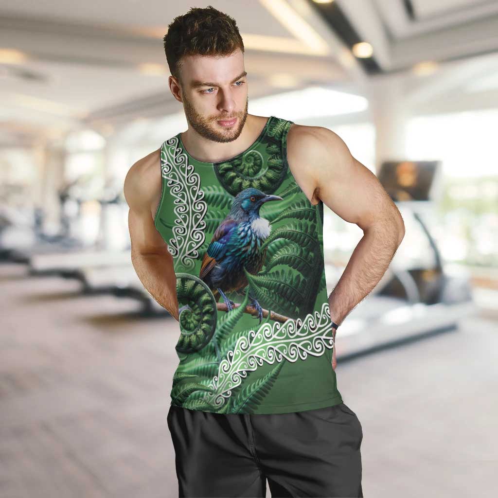 Tui Bird Koru Silver Fern Aotearoa Men Tank Top LT9 Green - Polynesian Pride