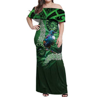 Tui Bird Koru Silver Fern Aotearoa Off Shoulder Maxi Dress LT9 Women Green - Polynesian Pride