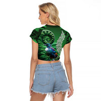 Tui Bird Koru Silver Fern Aotearoa Raglan Cropped T Shirt LT9 - Polynesian Pride