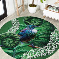 Tui Bird Koru Silver Fern Aotearoa Round Carpet LT9 Green - Polynesian Pride