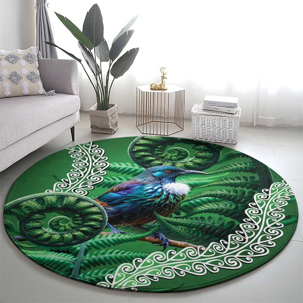 Tui Bird Koru Silver Fern Aotearoa Round Carpet LT9 - Polynesian Pride