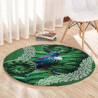 Tui Bird Koru Silver Fern Aotearoa Round Carpet LT9 - Polynesian Pride
