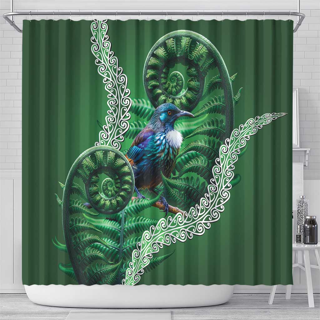 Tui Bird Koru Silver Fern Aotearoa Shower Curtain LT9 - Polynesian Pride
