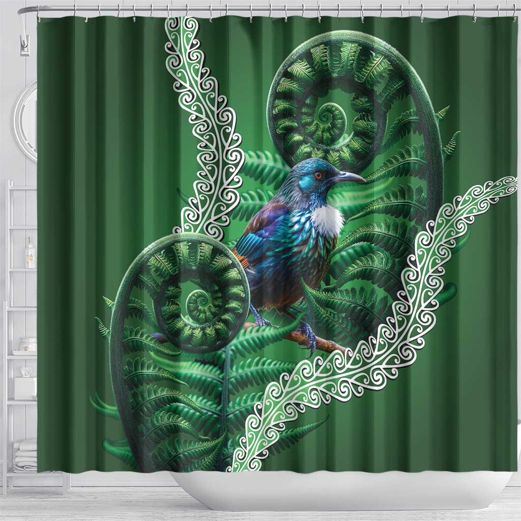 Tui Bird Koru Silver Fern Aotearoa Shower Curtain LT9 - Polynesian Pride
