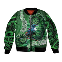 Tui Bird Koru Silver Fern Aotearoa Sleeve Zip Bomber Jacket