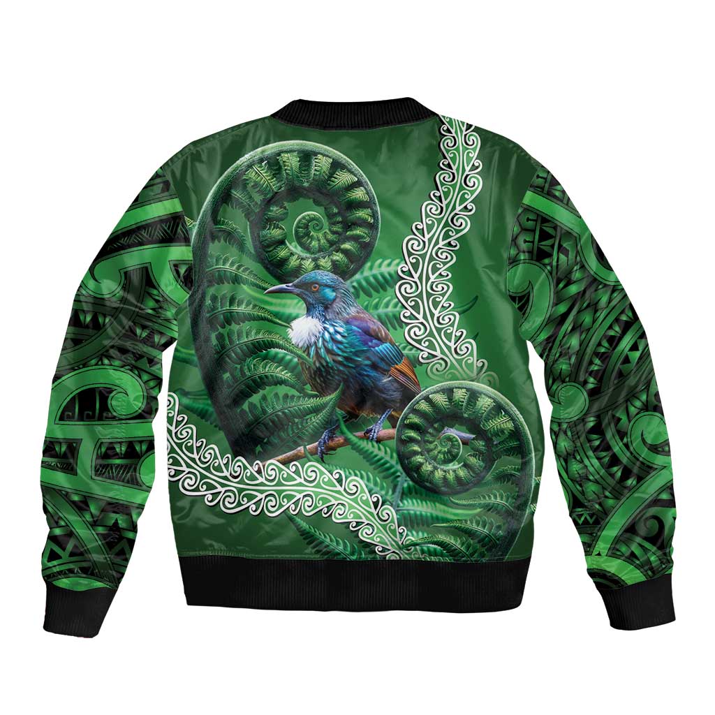 Tui Bird Koru Silver Fern Aotearoa Sleeve Zip Bomber Jacket