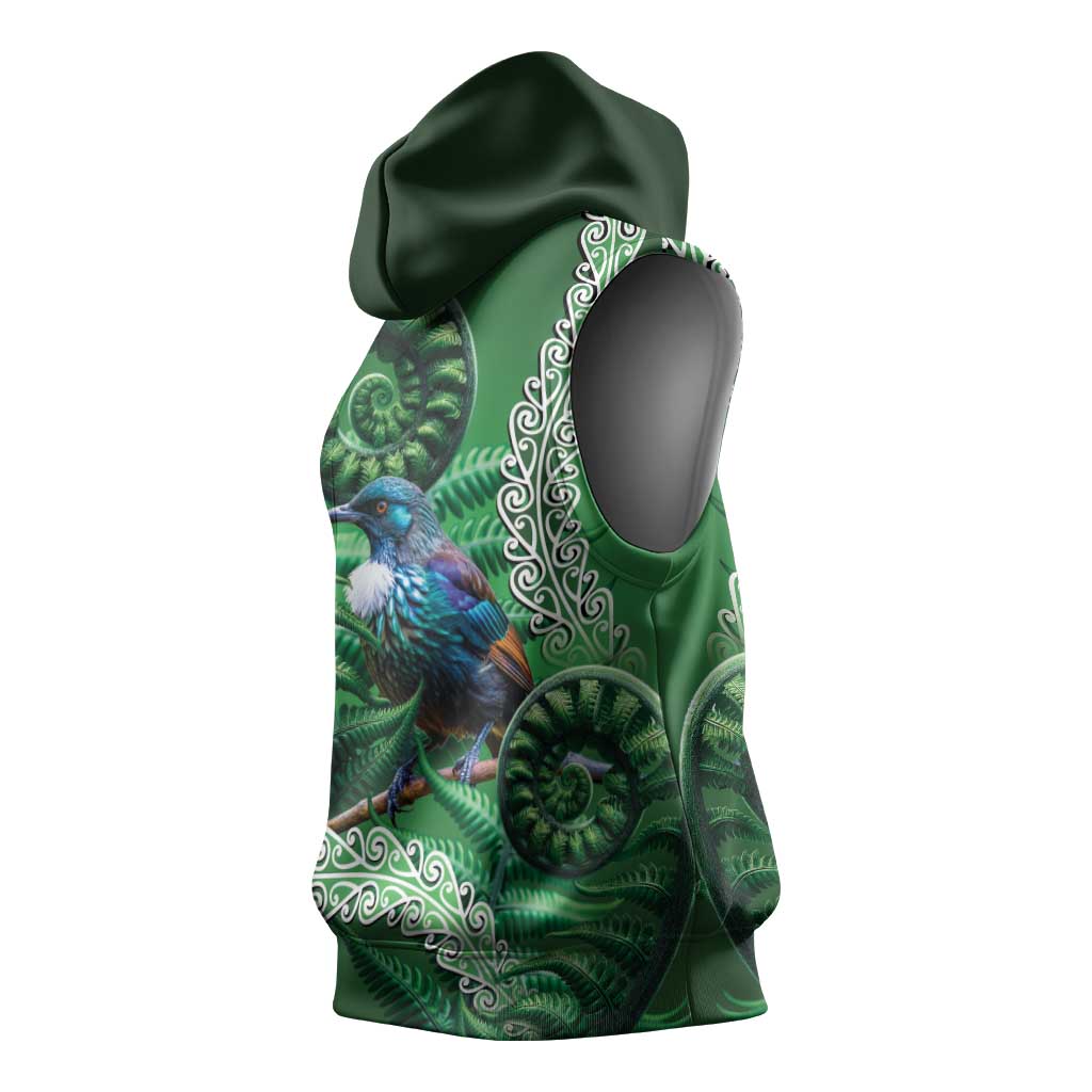 Tui Bird Koru Silver Fern Aotearoa Sleeveless Hoodie LT9 - Polynesian Pride