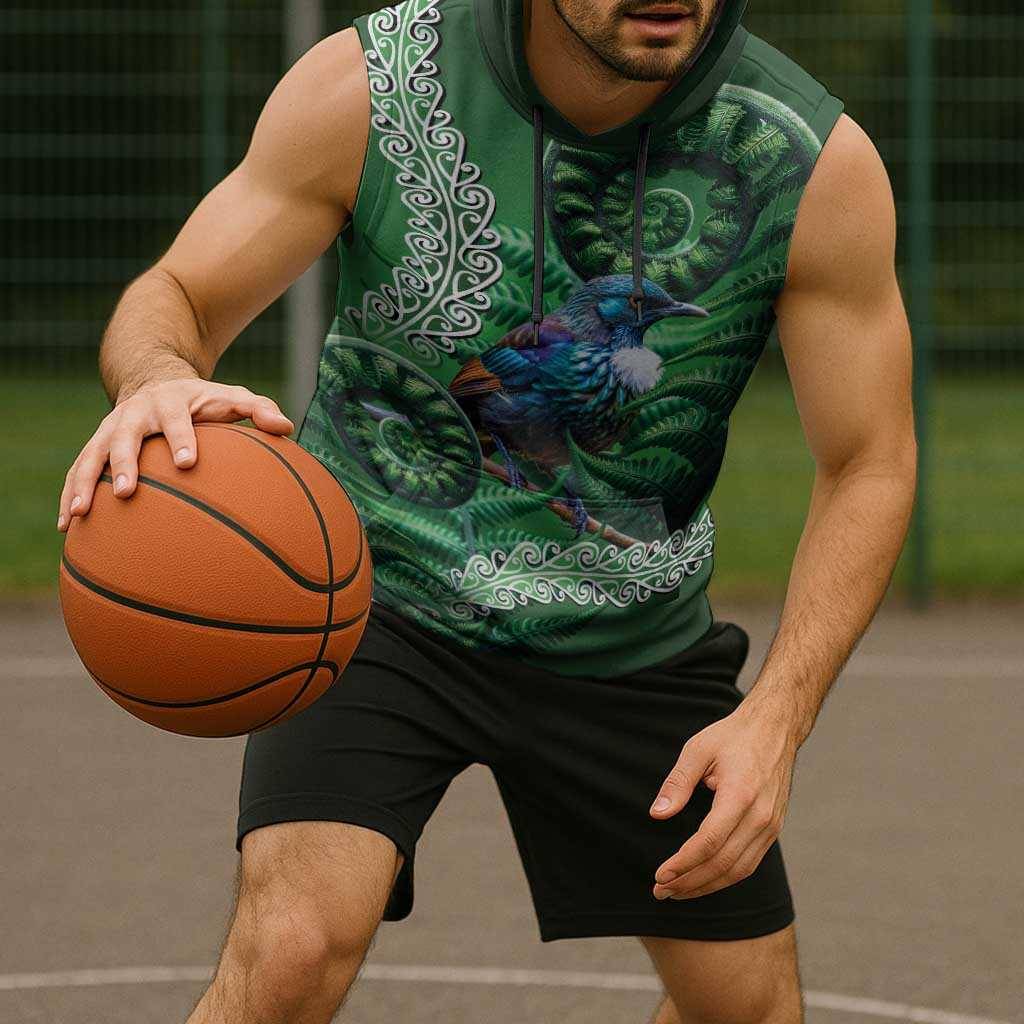Tui Bird Koru Silver Fern Aotearoa Sleeveless Hoodie LT9 - Polynesian Pride