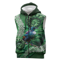 Tui Bird Koru Silver Fern Aotearoa Sleeveless Zip Hoodie LT9 Green - Polynesian Pride