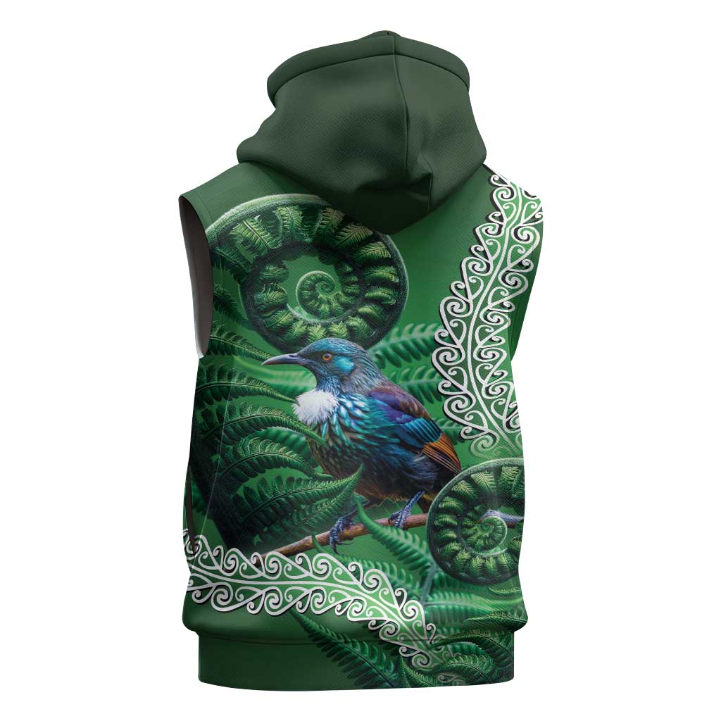 Tui Bird Koru Silver Fern Aotearoa Sleeveless Zip Hoodie LT9 - Polynesian Pride