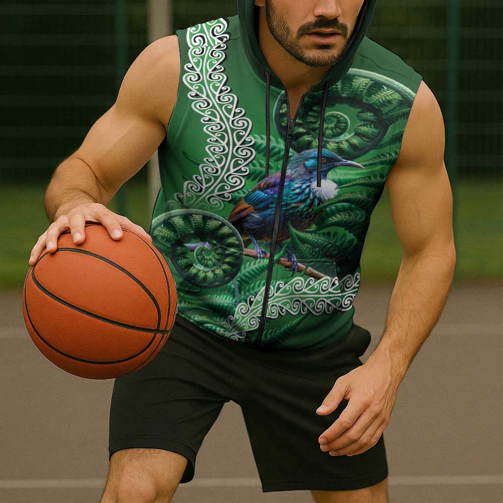 Tui Bird Koru Silver Fern Aotearoa Sleeveless Zip Hoodie LT9 - Polynesian Pride
