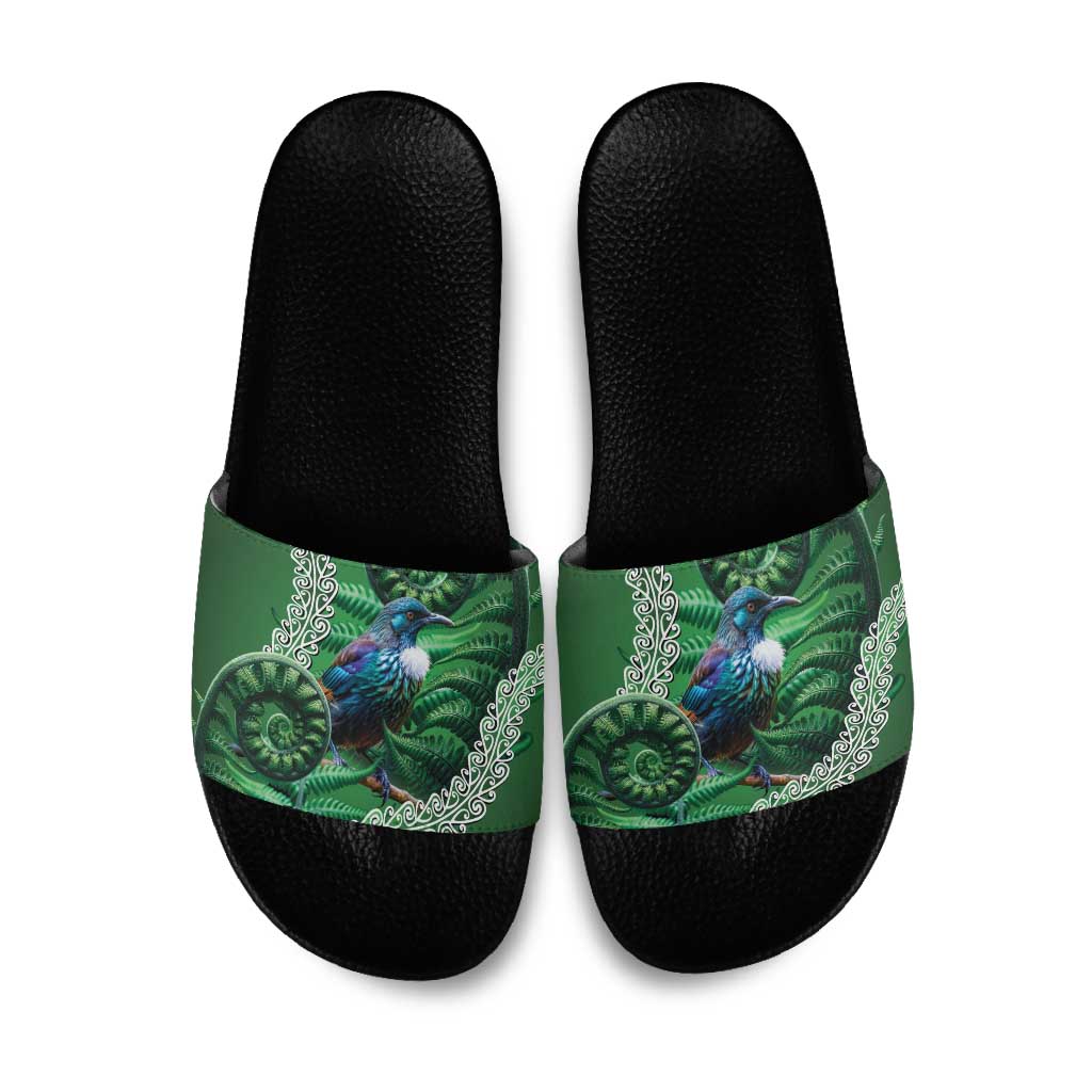 Tui Bird Koru Silver Fern Aotearoa Slide Sandals LT9 Green - Polynesian Pride