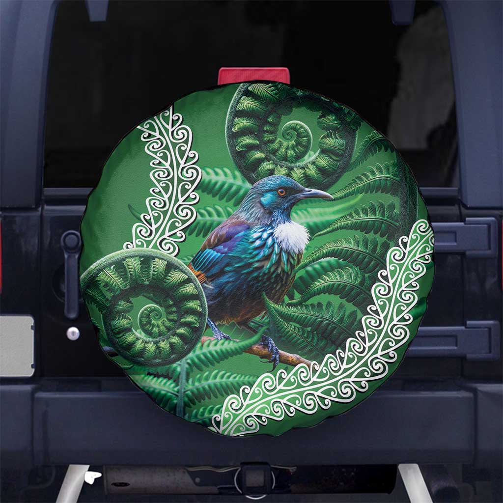 Tui Bird Koru Silver Fern Aotearoa Spare Tire Cover LT9 No hole Green - Polynesian Pride