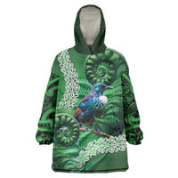 Tui Bird Koru Silver Fern Aotearoa Wearable Blanket Hoodie LT9 One Size Green - Polynesian Pride