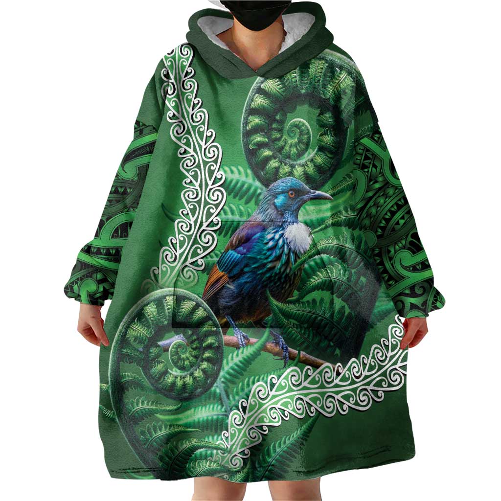 Tui Bird Koru Silver Fern Aotearoa Wearable Blanket Hoodie LT9 - Polynesian Pride