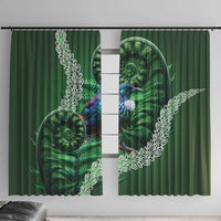 Tui Bird Koru Silver Fern Aotearoa Window Curtain LT9 With Hooks Green - Polynesian Pride