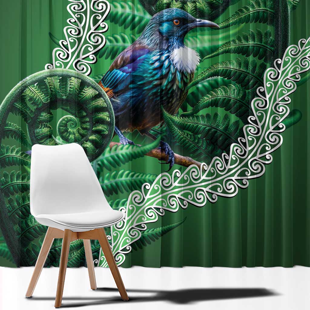 Tui Bird Koru Silver Fern Aotearoa Window Curtain LT9 - Polynesian Pride