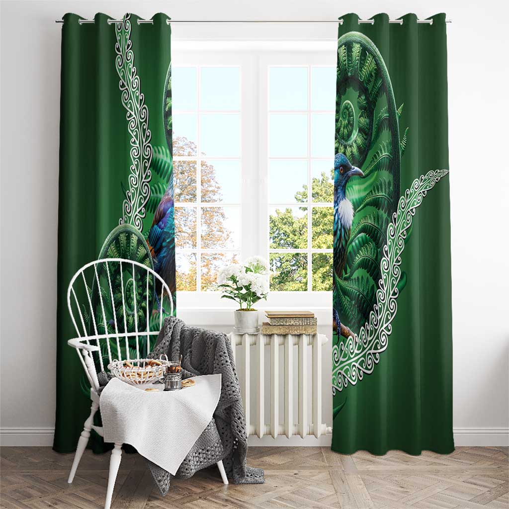 Tui Bird Koru Silver Fern Aotearoa Window Curtain LT9 - Polynesian Pride
