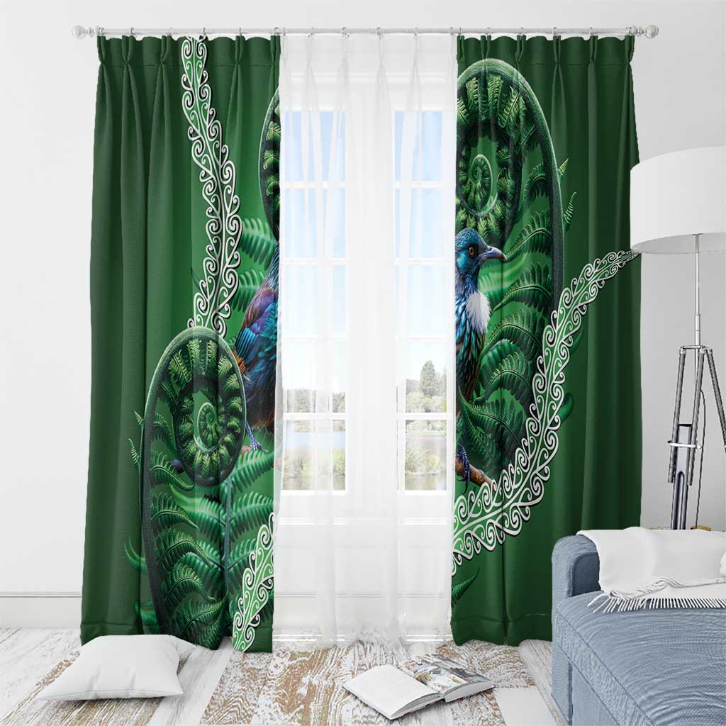 Tui Bird Koru Silver Fern Aotearoa Window Curtain LT9 - Polynesian Pride