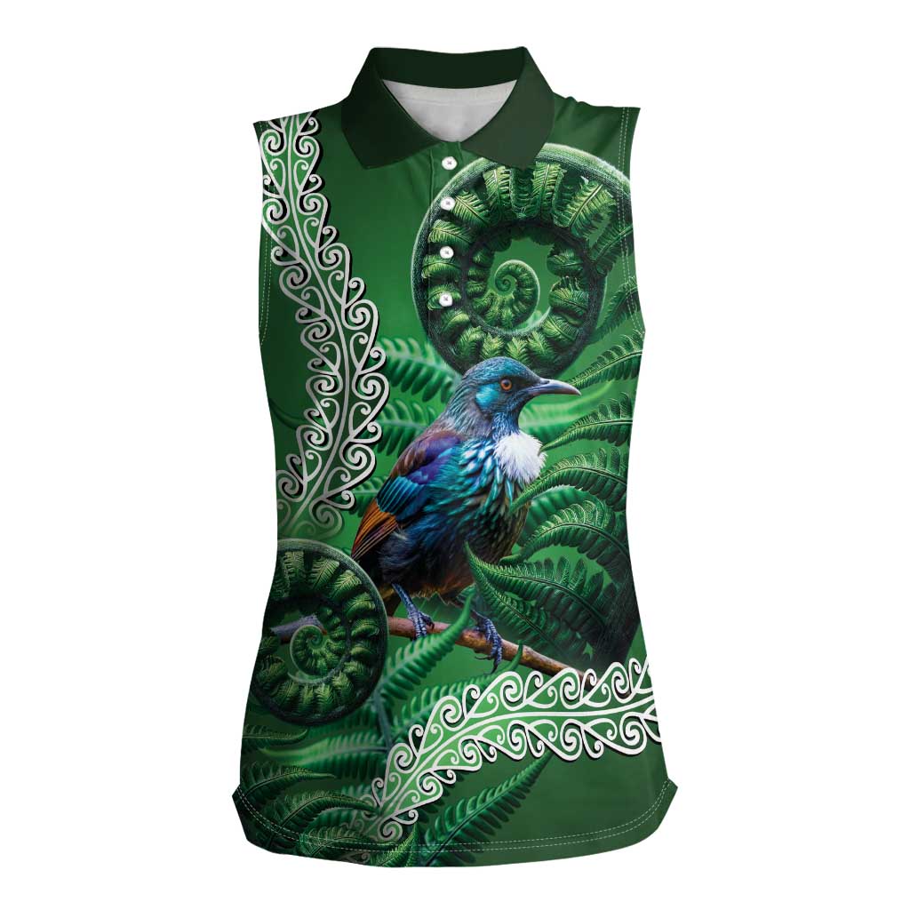 Tui Bird Koru Silver Fern Aotearoa Women Sleeveless Polo Shirt LT9 Female Green - Polynesian Pride