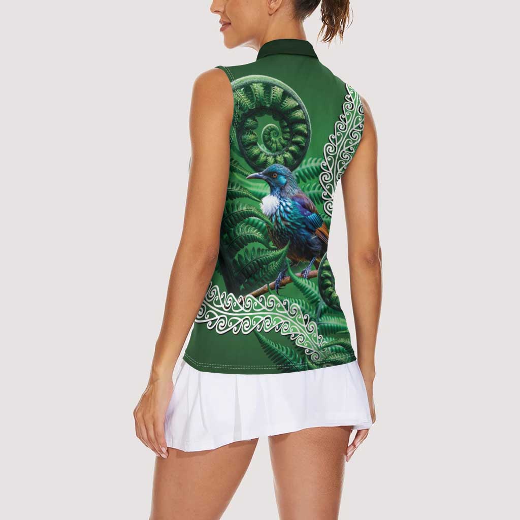 Tui Bird Koru Silver Fern Aotearoa Women Sleeveless Polo Shirt LT9 - Polynesian Pride