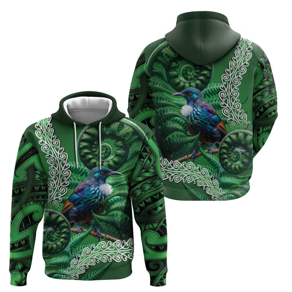 Tui Bird Koru Silver Fern Aotearoa Zip Hoodie LT9 - Polynesian Pride
