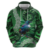 Tui Bird Koru Silver Fern Aotearoa Zip Hoodie LT9 - Polynesian Pride