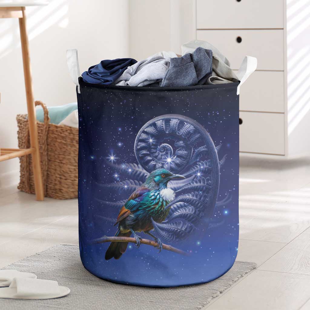 Tui Bird Matariki Galaxy Laundry Basket Koru Silver Fern Aotearoa LT9 Galaxy - Polynesian Pride
