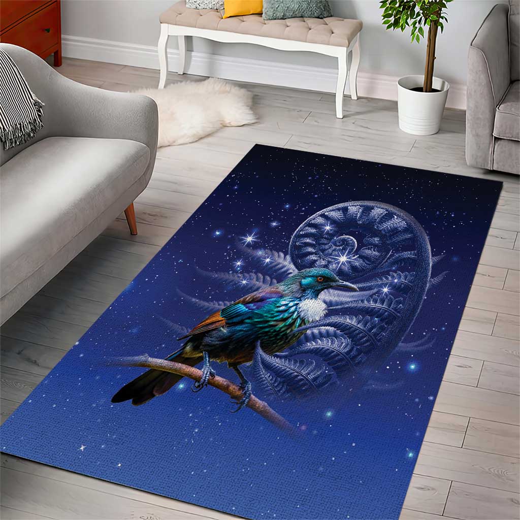 Tui Bird Matariki Galaxy Area Rug Koru Silver Fern Aotearoa LT9 - Polynesian Pride